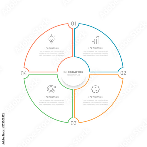 Four-step informative business infographics for a website or presentation, report. Editable icons. Thin linear