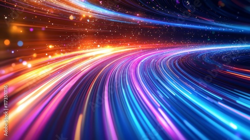 Experience a surreal futuristic world where vibrant data streams and dynamic light trails create a mesmerizing visual landscape.