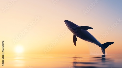 Majestic Whale Breaching the Ocean at Sunset with Vibrant Orange and Purple Skies Creating a Dynamic and Inspirational Seascape Experience photo