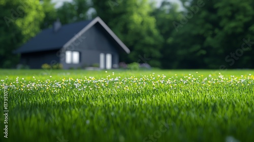 Wallpaper Mural Charming Countryside Cottage Nestled Amidst Lush Green Grass Fields Under a Bright Blue Sky Evoking Peaceful Rural Serenity and Natural Beauty Torontodigital.ca