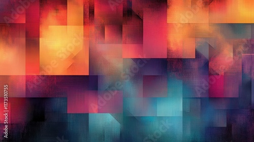 Wallpaper Mural Abstract geometric composition, vibrant color blocks, warm and cool tones, gradient effects, overlapping squares, retro futuristic aesthetic, digital art, minimalist design, bold contrasts, saturated  Torontodigital.ca