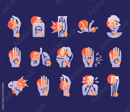 Household injuries lglassmorphism illustration. Household injuries. Transparency blur elements.