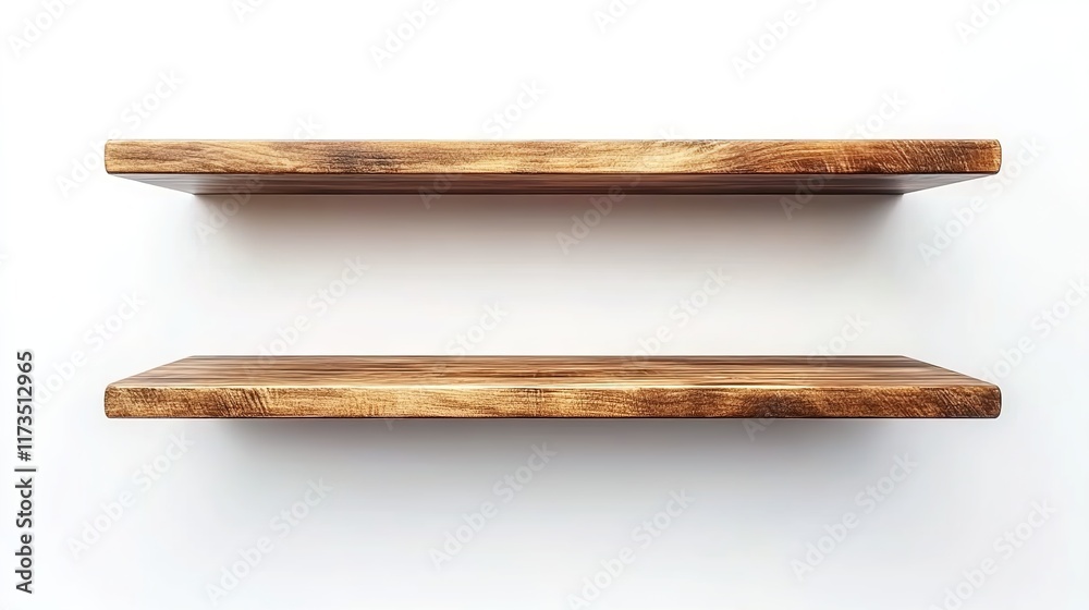 Two simple wooden shelves, floating on a white background Two simple wooden shelves, floating on a white background