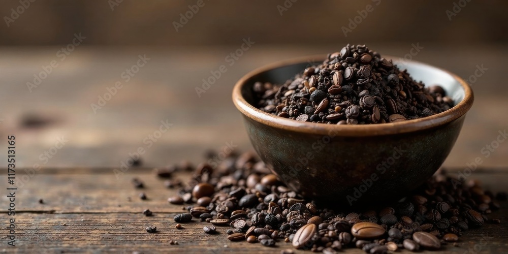 Aromatic Dark Roast Coffee Beans in a Rustic Bowl on Wooden Surface Aromatic Dark Roast Coffee Beans in a Rustic Bowl on Wooden Surface