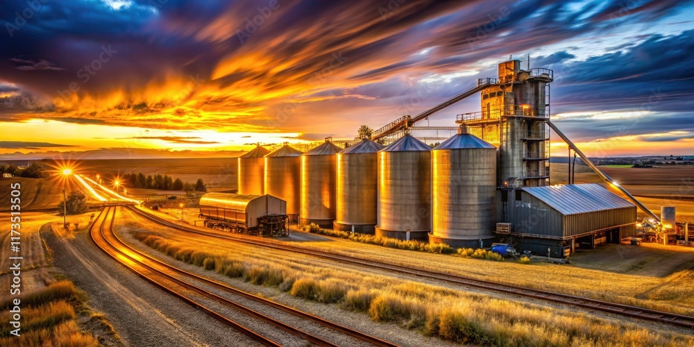 Oakesdale, WA: Long exposure reveals the dynamic grain harvest, from field to transport. Oakesdale, WA: Long exposure reveals the dynamic grain harvest, from field to transport.