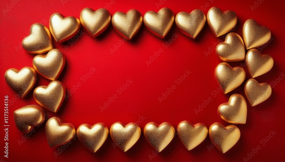 Obraz premium frame of golden hearts on red background with space for text valentine day copy space