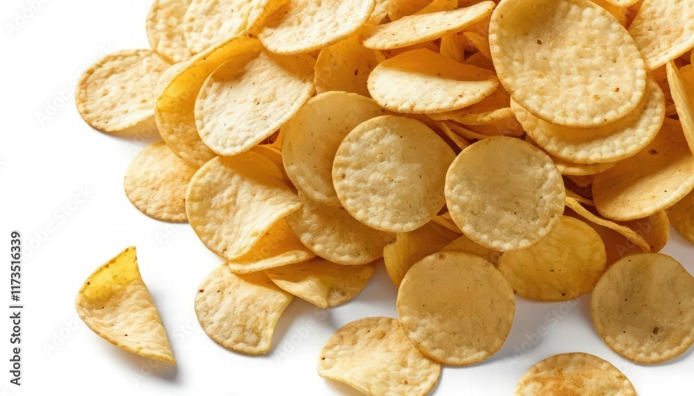 Close-up of a pile of crispy round chips Close-up of a pile of crispy round chips