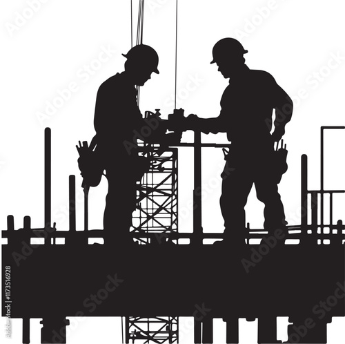 Silhouette of an Engineer Working on a Project Vector Illustration