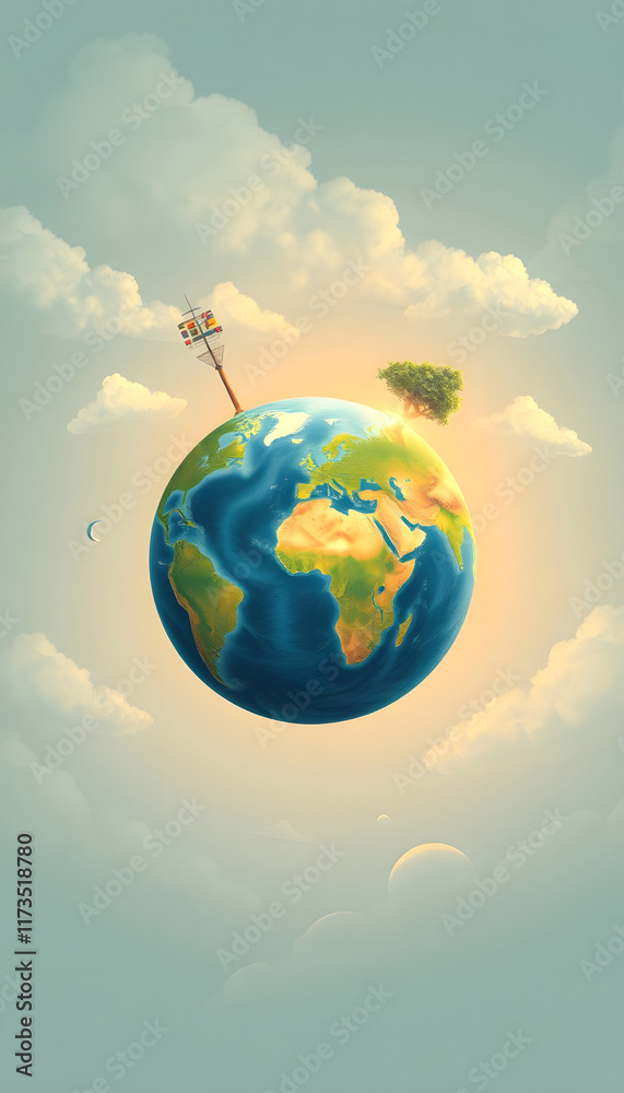 Naklejka premium earth climate change abstract concept illustration, with white tones