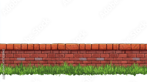 Cartoon Brick Wall with Grass Background