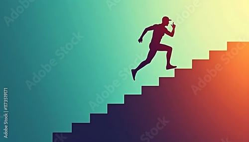 Wallpaper Mural silhouette of a person running up stairs, representing ambition, progress, and career advancement Torontodigital.ca