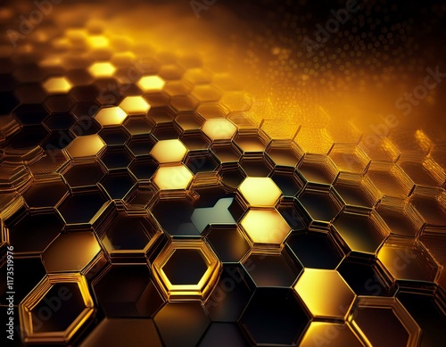 technological bee honeycombs abstract beehive and apiary digital bee cells modern hexagons similar to bee cells bee hive and apiary black and yellow and gold background high quality image photo