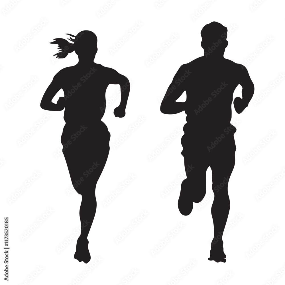 Obraz premium Silhouette of Man and Woman Running Vector Illustration