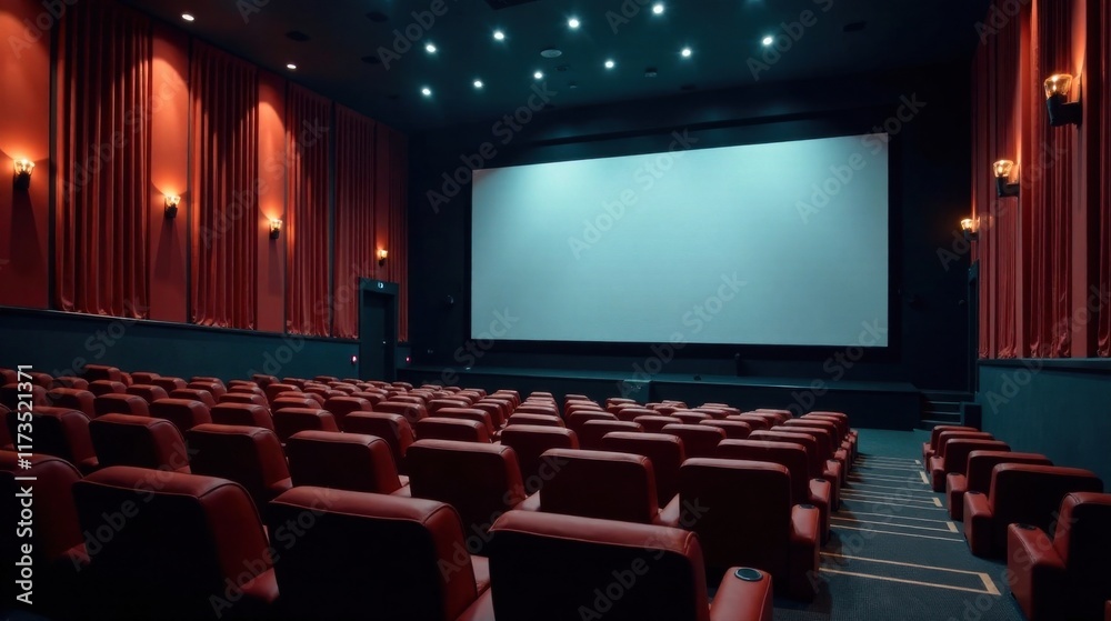 Fototapeta premium Empty Cinema Auditorium Ready for a Film Screening