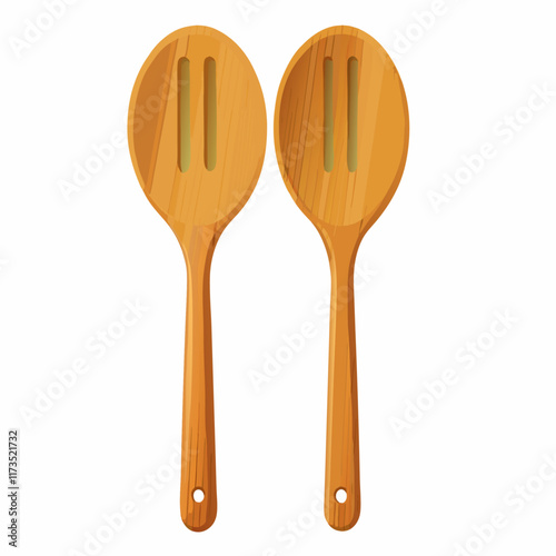 Pair of wooden spoon and fork vector illustration (3)
