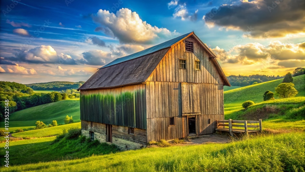 Obraz premium Rustic Amish Barn 2: Aged Wood, Summer Sunlight, Pennsylvania Landscape