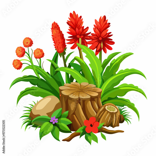 Red flowres and wood vector illustration (1)
