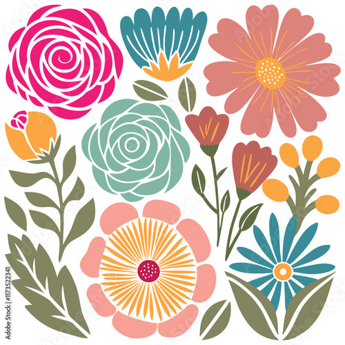 Collection of  colorful flowers icon . Abstract botanical flowers background. style for banners, wallpaper, posters, websites, online shopping.