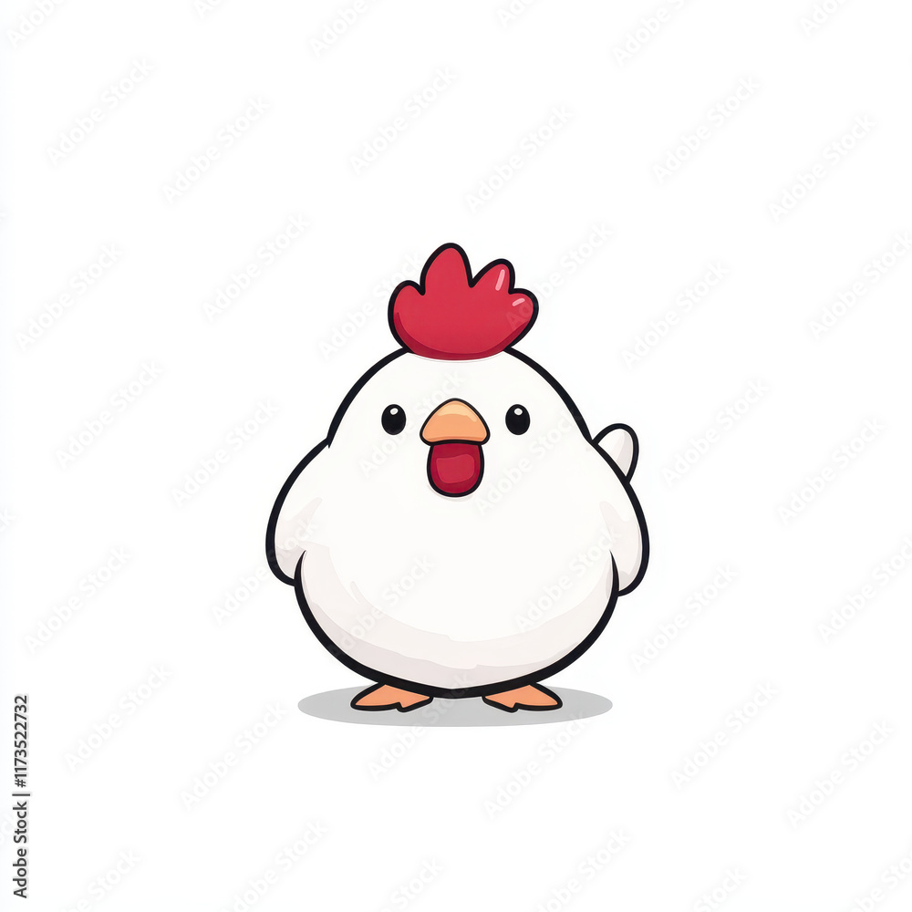 Cute Cartoon Chicken with Red Comb Emoji Style Cute Cartoon Chicken with Red Comb Emoji Style