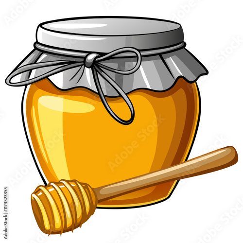 Sweet Honey Jar with Dipper vector illustration (6)