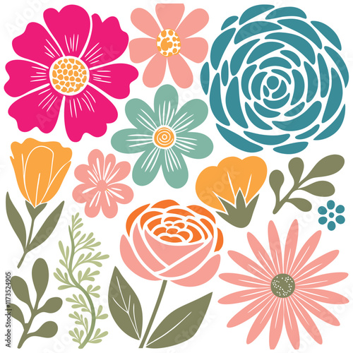 Collection of  colorful flowers icon . Abstract botanical flowers background. style for banners, wallpaper, posters, websites, online shopping.