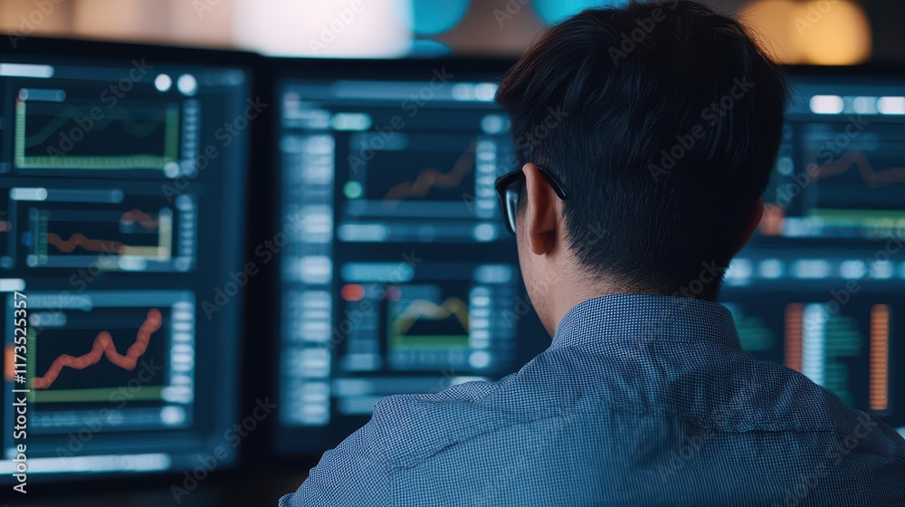 Business professional analyzing feeder fund strategy with performance graphs and flow charts on a digital dashboard Business professional analyzing feeder fund strategy with performance graphs and flow charts on a digital dashboard