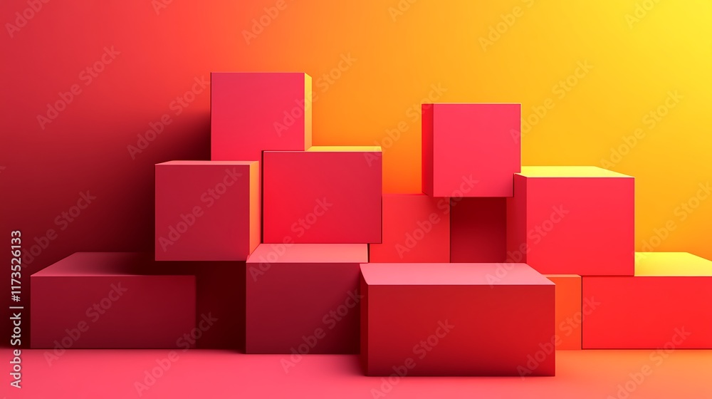 Abstract Red Cubes Against Warm Background Abstract Red Cubes Against Warm Background