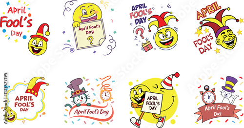 April Fool's Day, collection of april fool's day template symbols vector art illustration
