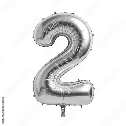 Silver Number Two Balloon, A shiny, silver balloon shaped like the number two, isolated on a white background. Ideal for birthday parties, celebrations, and special occasions. photo