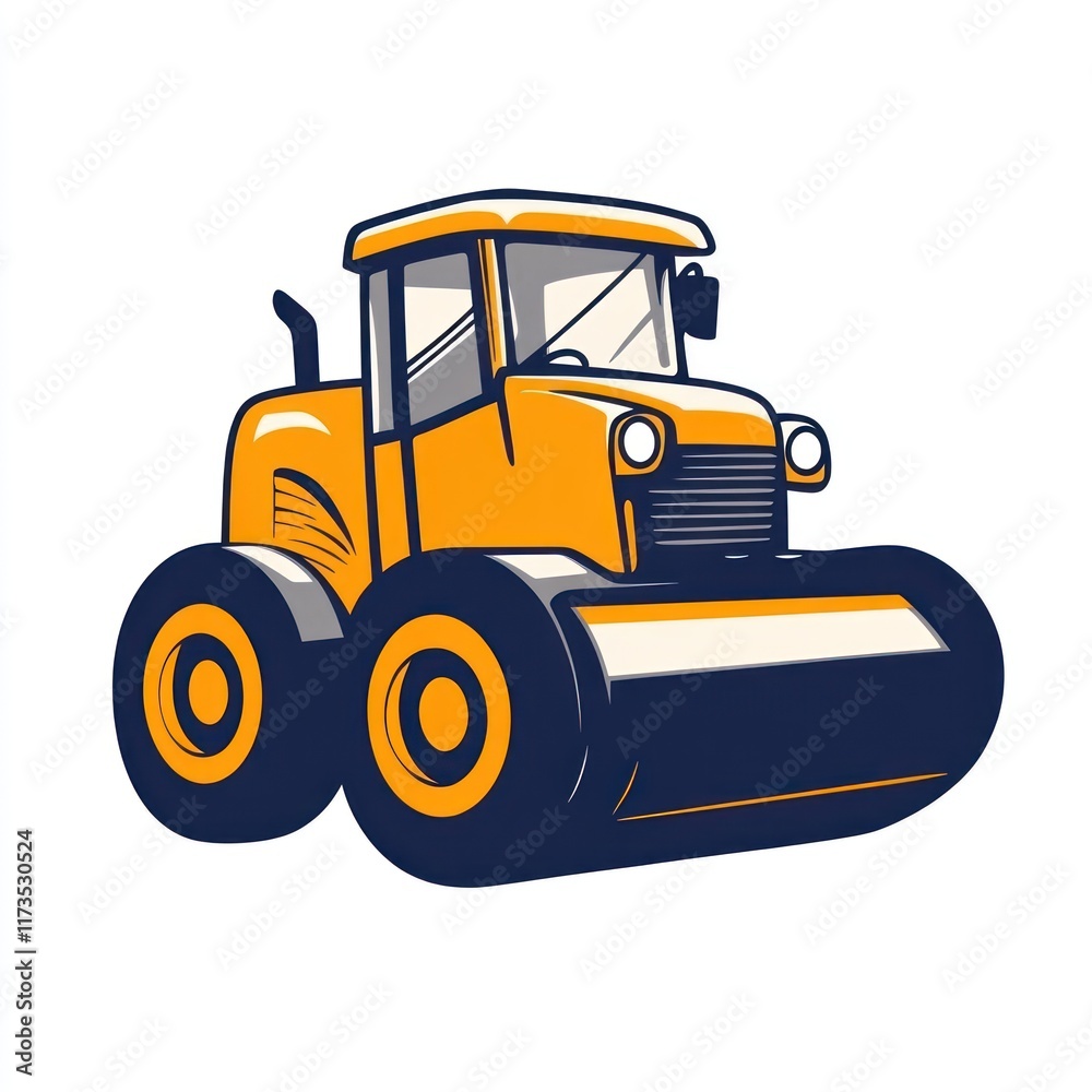 Fototapeta premium A yellow road roller with large wheels is shown