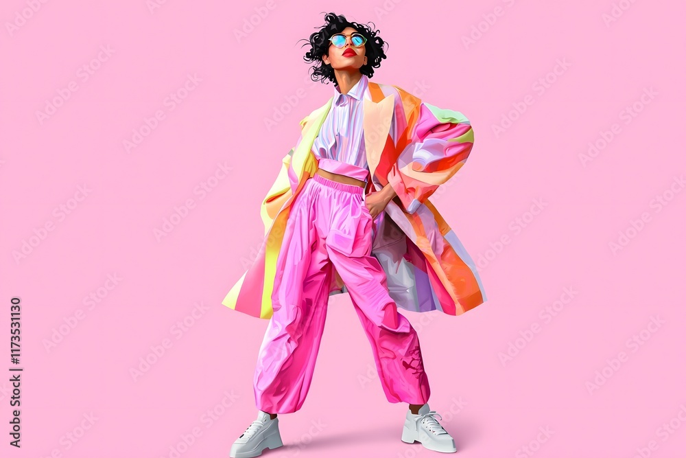 Vibrant and Fashionable Nonbinary Model Showcasing Their Unique and Stylish Identity Celebrating Outfit Vibrant and Fashionable Nonbinary Model Showcasing Their Unique and Stylish Identity Celebrating Outfit