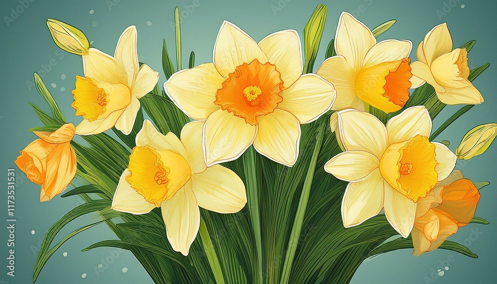 Fototapeta premium daffodil in bouquet painting