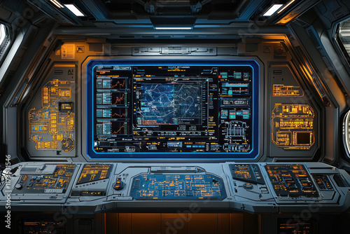 Wallpaper Mural Spaceship bridge control panel with data display, navigation charts, and complex instruments Torontodigital.ca