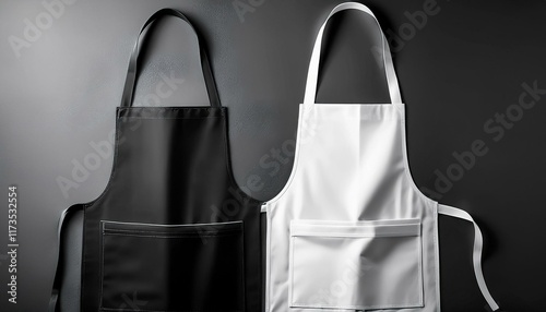 mockup design of a blank black and white apron for shop branding concept shop branding apron mockup black and white design retail display brand identity
