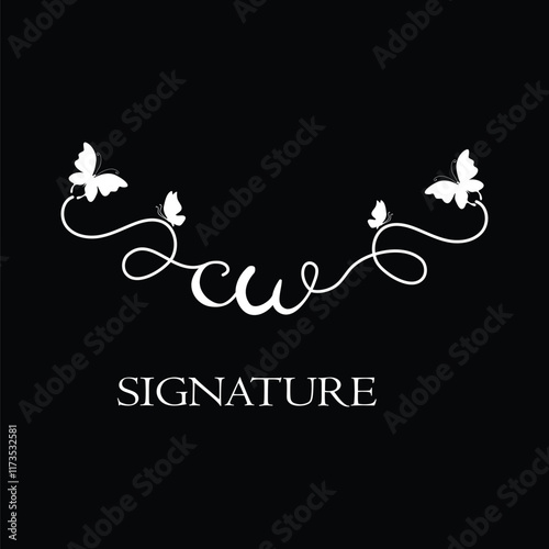 CW Handwritten initial letter,  CW simple signature vector logo with butterfly shape variation, beauty, photography letter logo design. C W photo