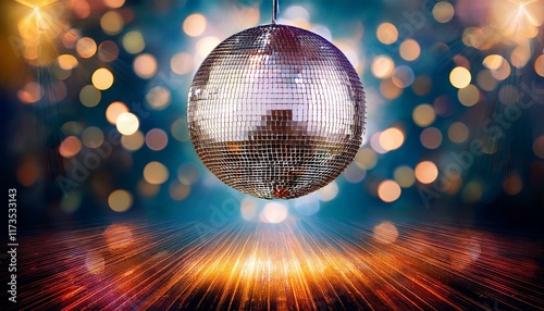 a sparkling disco ball on a dance floor with bokeh effect