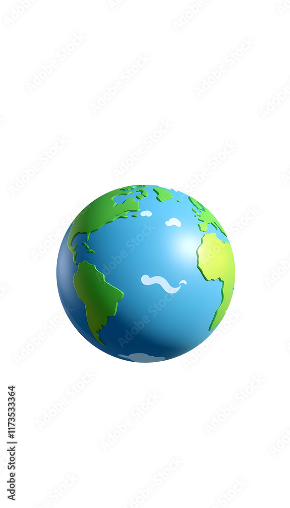 Fototapeta premium Cartoon planet Earth 3d icon isolated on transparent background. Earth day or environment conservation concept. Save green planet concept. PNG file, studio lighting, with white tones