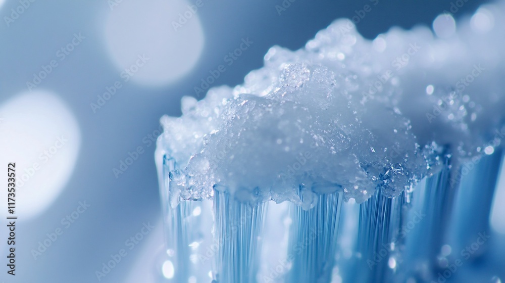 Close-up of wet toothbrush, toothpaste, bokeh background; dental hygiene Close-up of wet toothbrush, toothpaste, bokeh background; dental hygiene