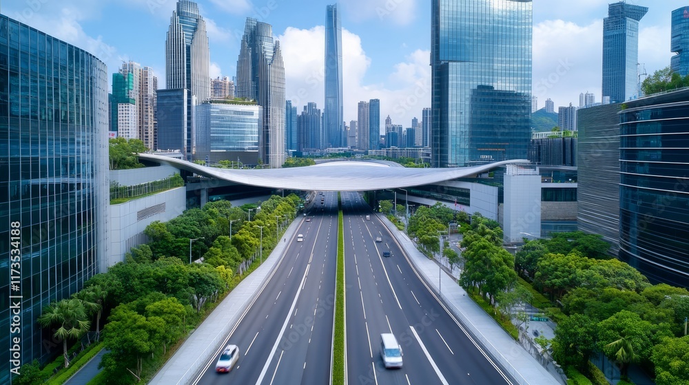 Asphalt highway and modern city skyline with buildings in Shenzhen China Urban road background Asphalt highway and modern city skyline with buildings in Shenzhen China Urban road background