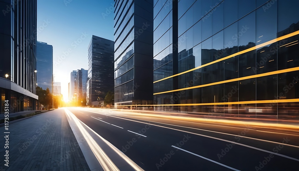 Fototapeta premium Cityscape Highway Sunset Modern Buildings Traffic