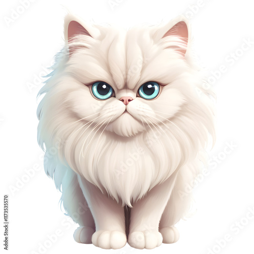 A cartoon-style vector illustration of a fluffy Persian cat
