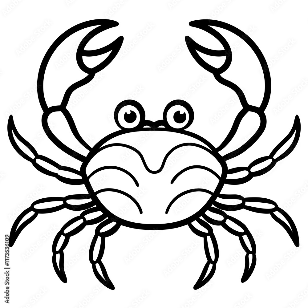 Cute Silhouette of a Crab line art vector cartoon illustration