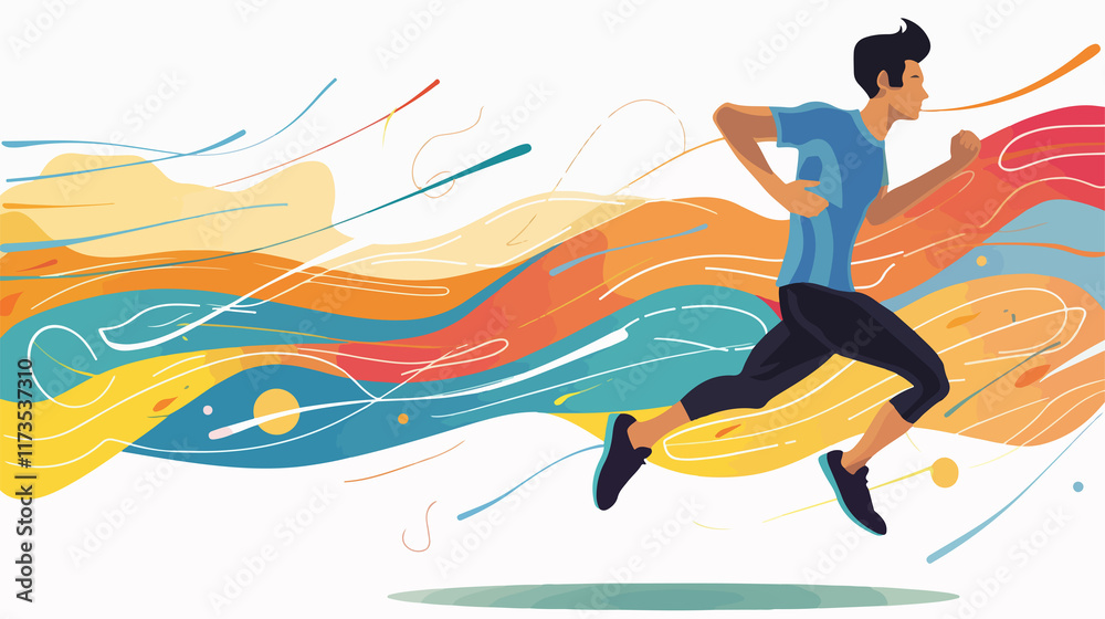 Dynamic Fitness Man Running in Colorful Background Dynamic Fitness Man Running in Colorful Background
