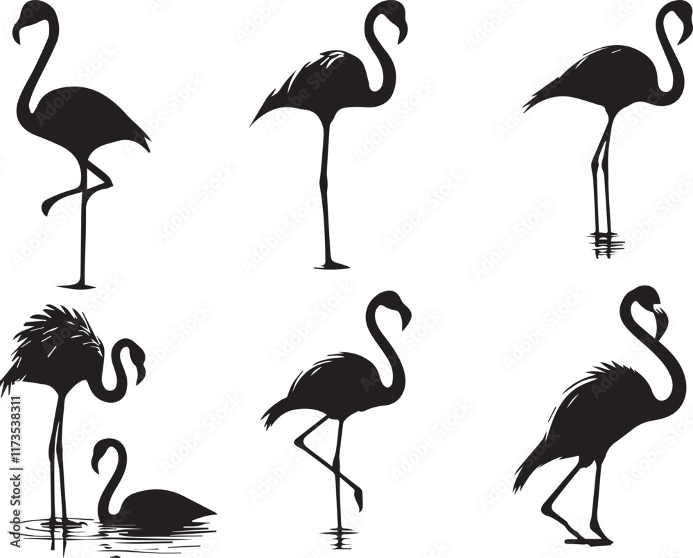 Obraz premium Flamingos silhouette vector EPS SET