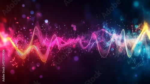 A glowing rgb heartbeat pulse displayed in abstract lines and patterns