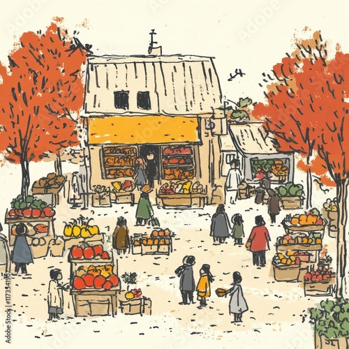 At the bustling farmer's market, you will find an abundance of fresh produce, vibrant autumn hues, intricate textures, a lively ambiance, and a charming rustic backdrop that will delight your senses.