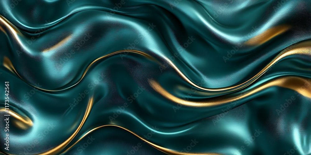 Obraz premium Teal gold silk waves abstract background. Design texture.