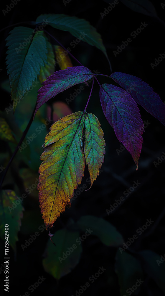 Fototapeta premium Colorful Leaves on Dark Background