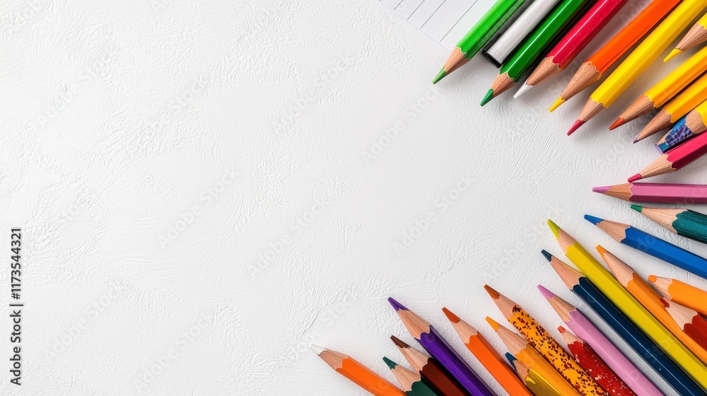 Obraz premium Vibrant Colored Pencils Arranged on White Background for Creativity