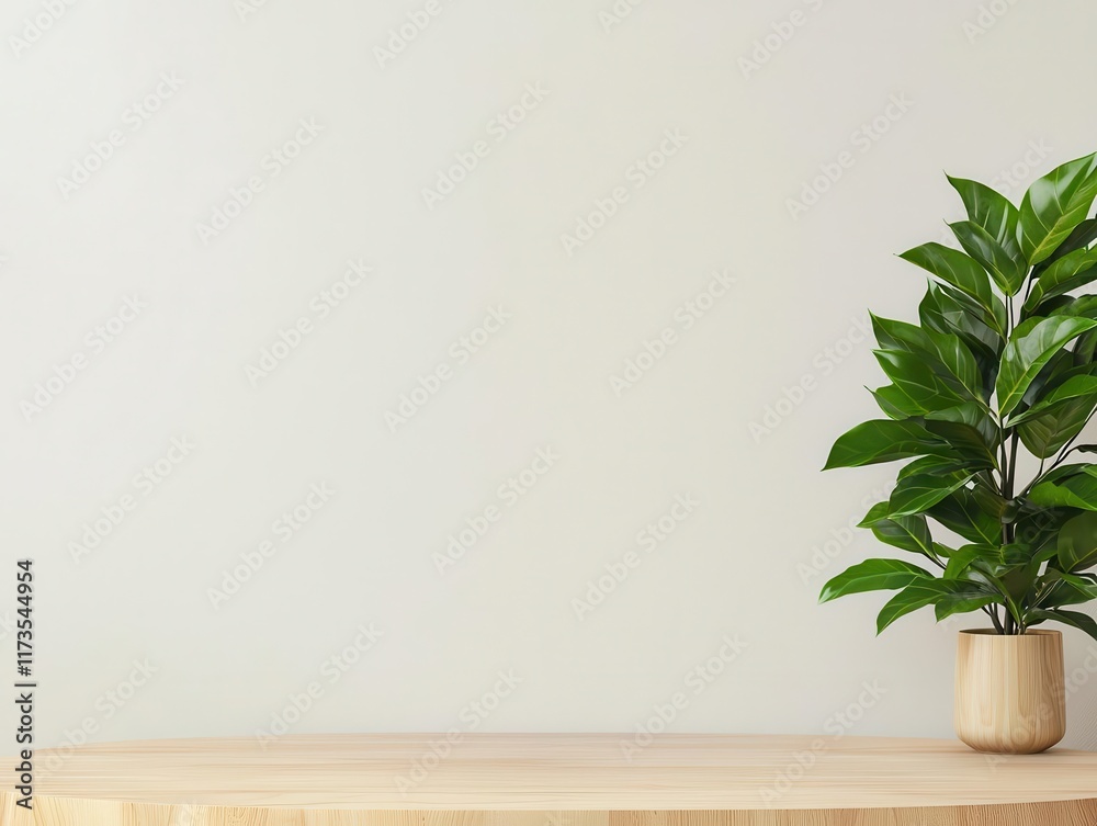 Fototapeta premium Boutique bank with light oak furniture and greenery, offering a welcoming and ecoconscious environment, wooden furniture concept